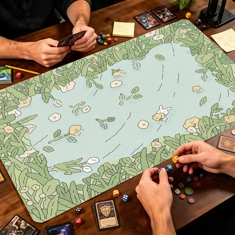 Play Mat Neoprene - Sevimli Tavşanlı Gölet Yeşil Bitki Çiçekli